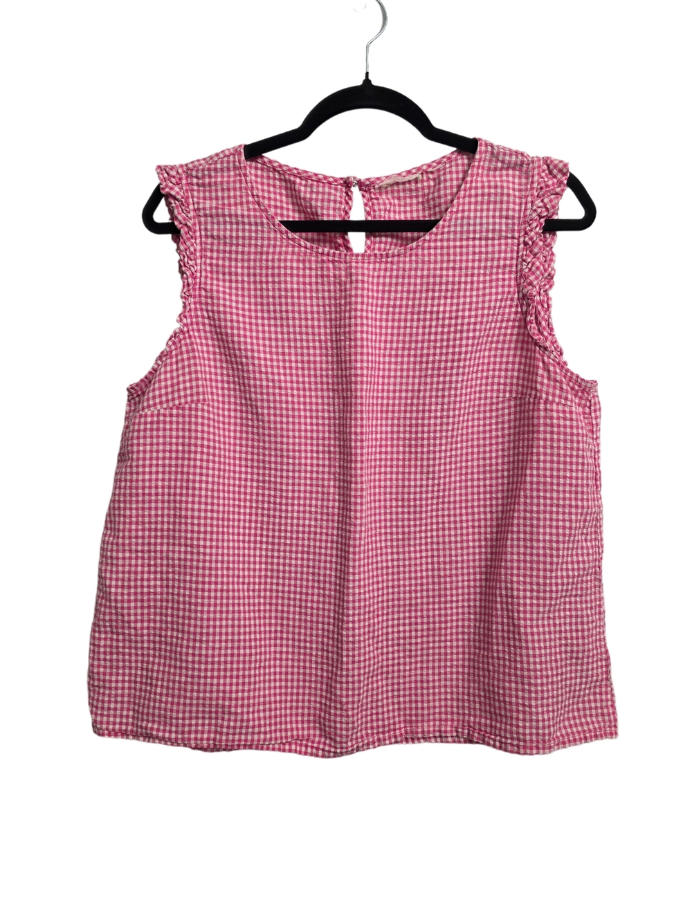 Sleeveless Pink And WhiteGingham Ruffle-Trim Top *No Size Tag*